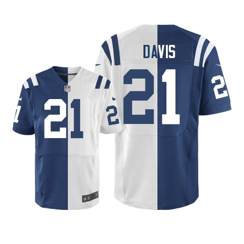 Men's Elite Vontae Davis Nike Jersey Royal Blue/White - #21 Split Fashion NFL Indianapolis Colts